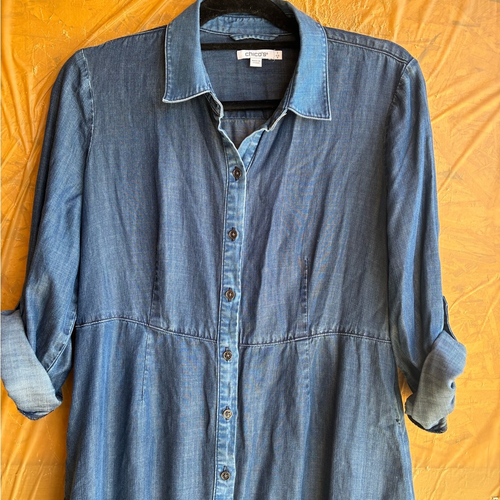 CHICO’S Colorblock Chambray Dress in Marina Bay Indigo Size 8 (1) - Picture 6 of 10